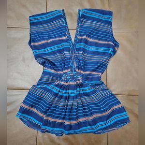 ARYN K Blue and Tan Striped Blouse Top Small